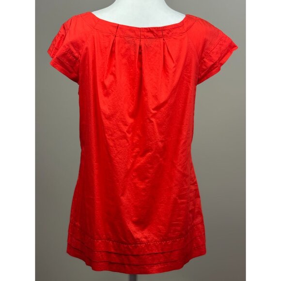 Merona Womens Top Chic Orange Short Sleeve Pleated Blouse Size M 100% Cotton - Picture 5 of 9